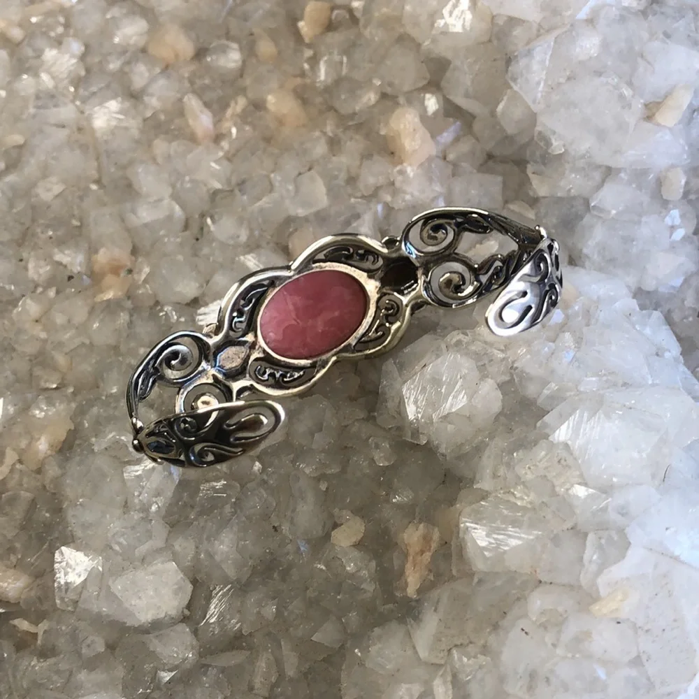 Carolyn Pollack Sterling Silver Rhodochrosite Garnet Gemstone Cuff Bracelet